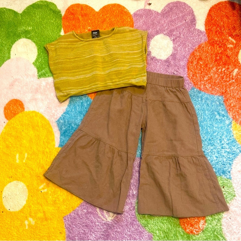 Max Kids Cropped Knit Boho Top with Culottes- 4T